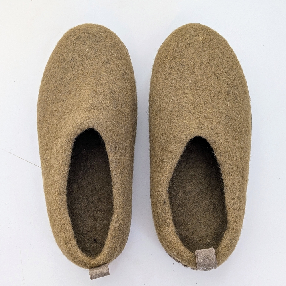 Cozy 100% Wool Tan Haussimple Women's Slip-Resistant House Slippers, Flat Heel